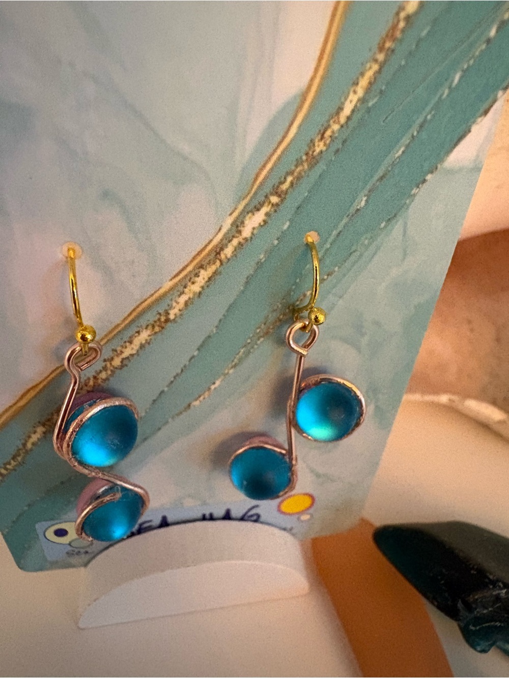 Blue Glass Drop Music Note Earrings - Women Jewelry